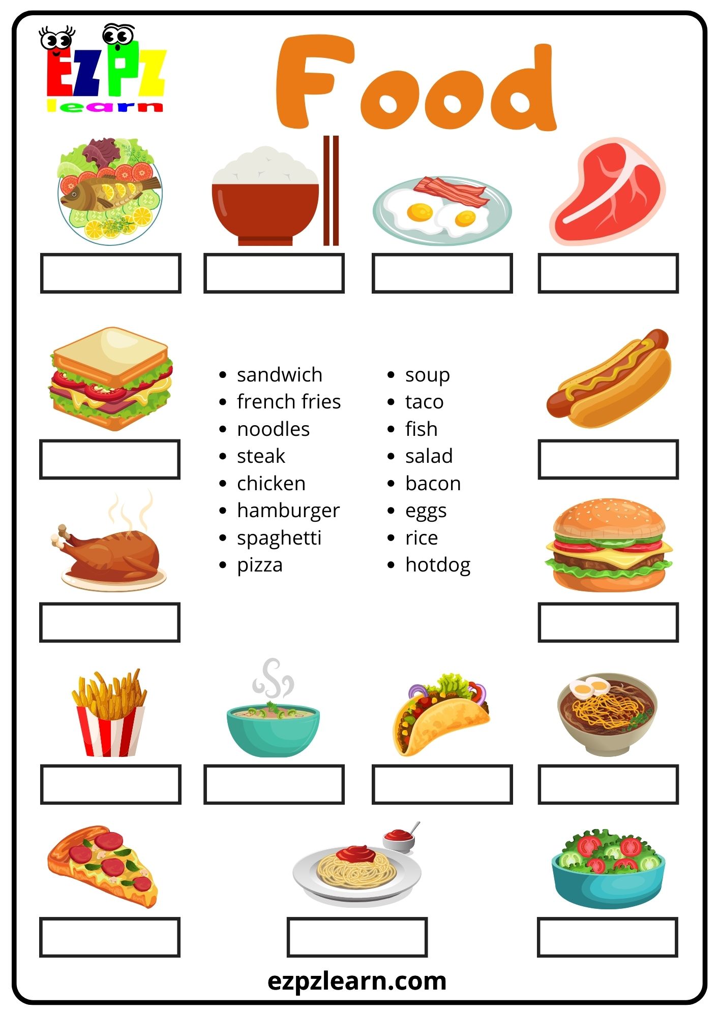 Food Word Match Ezpzlearn